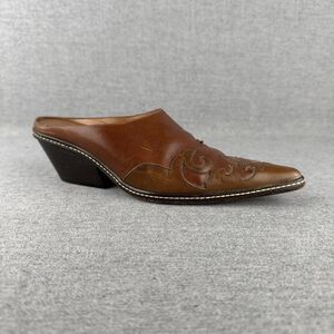Vtg Donald Pliner Western Couture Mules Womens‎ 6M Brown Leather Cowgirl Boho